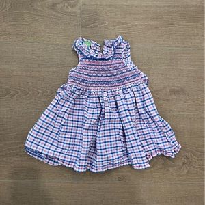 Smocked blue and pink dress